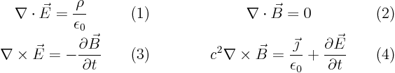 \begin{displaymath}
\begin{array}{ccccc} \displaystyle\nabla\cdot\vec E = \frac{...
...on_0} +\frac{\partial\vec E}{\partial t} & \quad(4)
\end{array}\end{displaymath}