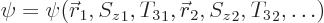 \begin{displaymath}
\psi = \psi({\skew0\vec r}_1,{S_z}_1,{T_3}_1,{\skew0\vec r}_2,{S_z}_2,{T_3}_2,\ldots)
\end{displaymath}