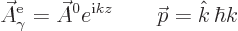 \begin{displaymath}
\skew3\vec A_\gamma^{\rm {e}} = \skew3\vec A^0 e^{{\rm i}k z} \qquad {\skew0\vec p}= {\hat k} \hbar k
\end{displaymath}