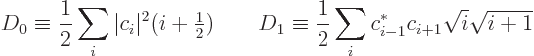 \begin{displaymath}
D_0 \equiv \frac{1}{2} \sum_i \vert c_i\vert^2 (i+{\textsty...
...equiv \frac{1}{2} \sum_i c_{i-1}^* c_{i+1} \sqrt{i} \sqrt{i+1}
\end{displaymath}