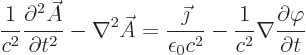 \begin{displaymath}
\frac{1}{c^2} \frac{\partial^2 \skew3\vec A}{\partial t^2} ...
...2}
- \frac{1}{c^2} \nabla \frac{\partial \varphi}{\partial t}
\end{displaymath}