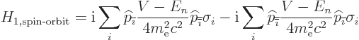 \begin{displaymath}
H_{1,\mbox{\scriptsize spin-orbit}} =
{\rm i}\sum_i {\wide...
...}{4m_{\rm e}^2c^2}{\widehat p}_{{\overline{\imath}}}\sigma_{i}
\end{displaymath}