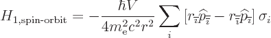 \begin{displaymath}
H_{1,\mbox{\scriptsize spin-orbit}} =
- \frac{\hbar V}{4m_...
...{\imath}}}}{\widehat p}_{{\overline{\imath}}}\right]\sigma_{i}
\end{displaymath}