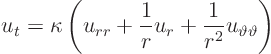 \begin{displaymath}
u_t = \kappa
\left(
u_{rr} + \frac{1}{r} u_r + \frac{1}{r^2} u_{\vartheta\vartheta}
\right)
\end{displaymath}