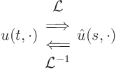 \begin{displaymath}
u(t,\cdot)
\begin{array}{c}
{\cal L} \\
\Longrighta...
...leftarrow \\
{\cal L}^{-1}
\end{array}
\hat u(s,\cdot)
\end{displaymath}