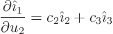 \begin{displaymath}
\frac{\partial{\hat\imath}_1}{\partial u_2} = c_2 {\hat\imath}_2 + c_3 {\hat\imath}_3
\end{displaymath}