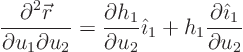 \begin{displaymath}
\frac{\partial^2{\skew0\vec r}}{\partial u_1\partial u_2} ...
...\imath}_1 +
h_1 \frac{\partial{\hat\imath}_1}{\partial u_2}
\end{displaymath}