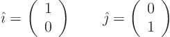 \begin{displaymath}
{\hat\imath}= \left( \begin{array}{c} 1  0 \end{array} \...
...h}= \left( \begin{array}{c} 0  1 \end{array} \right) \qquad
\end{displaymath}