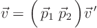 \begin{displaymath}
\vec v
= \Big(  \vec p_1 \; \vec p_2  \Big)
\vec v^{ \prime}
\end{displaymath}