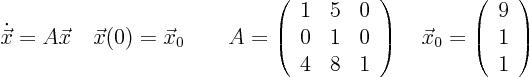 \begin{displaymath}
\dot {\vec x} = A \vec x \quad \vec x(0) = \vec x_0 \qquad
...
...x_0 = \left( \begin{array}{c} 9  1  1 \end{array} \right)
\end{displaymath}