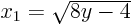 $x_1=\sqrt{8y-4}$