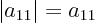 \begin{displaymath}
\left\vert a_{11} \right\vert = a_{11}
\end{displaymath}