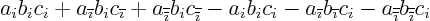 \begin{displaymath}
a_ib_ic_i + a_{{\overline{\imath}}}b_ic_{{\overline{\imath...
...e{\overline{\imath}}}} b_{{\overline{\overline{\imath}}}}c_i
\end{displaymath}