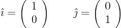 \begin{displaymath}
\hat\imath = \left( \begin{array}{c} 1  0 \end{array} \r...
...h = \left( \begin{array}{c} 0  1 \end{array} \right) \qquad
\end{displaymath}