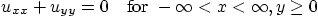 \begin{displaymath}
u_{xx}+u_{yy} = 0 \quad \mbox{for } -\infty < x < \infty, y\ge 0
\end{displaymath}