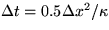 $\Delta t = 0.5 \Delta x^2/\kappa$