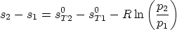 \begin{displaymath}
s_2 - s_1 =
s_{T2}^0-s_{T1}^0
- R \ln\left(\frac{p_2}{p_1}\right)
\end{displaymath}
