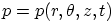 $p=p(r,\theta,z,t)$