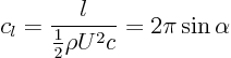 \begin{displaymath}
c_l = \frac{l}{\frac12\rho U^2 c} = 2\pi \sin\alpha
\end{displaymath}