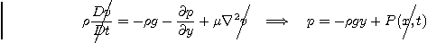 \begin{displaymath}
\rho \rlap{\kern 3pt\smash{\Bigg/}}\frac{Dv}{Dt} = - \rho g...
...rrow\quad p = -\rho g y + P(\rlap{\kern 0pt\smash{\bigg/}}x,t)
\end{displaymath}