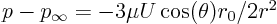 $p-p_\infty=-3\mu U\cos(\theta)r_0/2r^2$