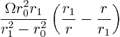 \begin{displaymath}
\frac{\Omega r_0^2r_1}{r_1^2-r_0^2}\left(\frac{r_1}{r}-\frac{r}{r_1}\right)
\end{displaymath}