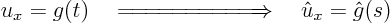 \begin{displaymath}
u_x = g(t)
\quad
\Relbar\joinrel\Relbar\joinrel\Relb...
...\Relbar\joinrel\Longrightarrow
\quad
\hat u_x = \hat g(s)
\end{displaymath}