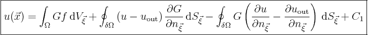 \begin{displaymath}
\fbox{$\displaystyle
u(\vec x) =
\int_{\Omega} G f {\,...
...tial n_{\vec\xi}}\right) {\,\rm d}S_{\vec\xi} +
C_1
$}
%
\end{displaymath}