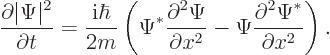 \begin{displaymath}
\frac{\partial\vert\Psi\vert^2}{\partial t} =
\frac{{\rm i...
...al x^2} -
\Psi\frac{\partial^2\Psi^*}{\partial x^2}
\right).
\end{displaymath}