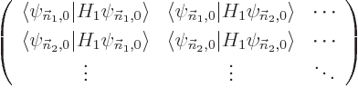 \begin{displaymath}
\left(
\begin{array}{ccc}
\langle\psi_{{\vec n}_1,0}\vert...
... &
\cdots \\
\vdots & \vdots & \ddots
\end{array} \right)
\end{displaymath}