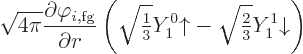 \begin{displaymath}
\sqrt{4\pi}\frac{\partial\varphi_{i,\rm fg}}{\partial r}
\...
...parrow}-\sqrt{{\textstyle\frac{2}{3}}}Y_1^1{\downarrow}\right)
\end{displaymath}