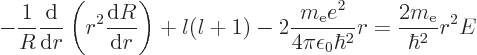 \begin{displaymath}
- \frac{1}{R} \frac{{\rm d}}{{\rm d}r}\left(r^2\frac{{\rm d...
...}{4\pi\epsilon_0\hbar^2} r
= \frac{2m_{\rm e}}{\hbar^2} r^2 E
\end{displaymath}