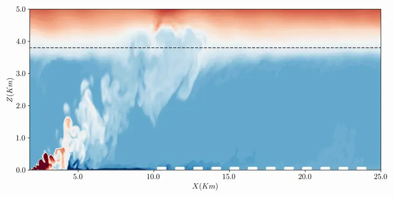 Animated simulation of a buoyant smoke plume evolving through the atmospheric boundary layer
