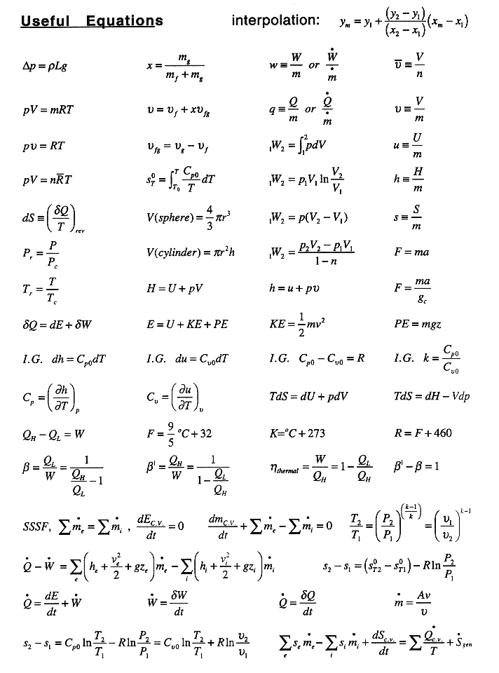 EML3100 Thermo - Special Notes - Fall 1999